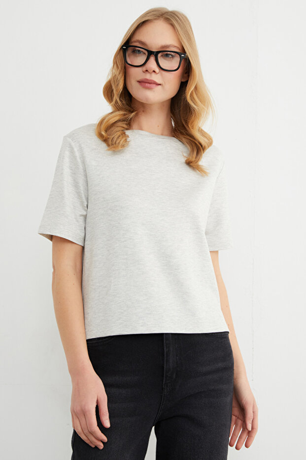 Basic Bisiket Yaka Modal Tişört - 7