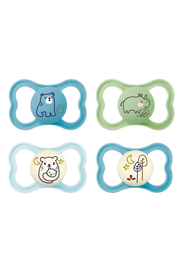 Air Day & Night Silicone Pacifier 16+ Months, Set of 4, Glow in the Dark, Blue & Green