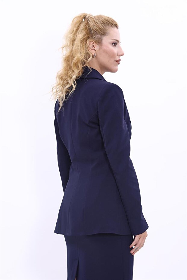 سترة كلاسيكية بزر واحد - أزرق داكن - 2