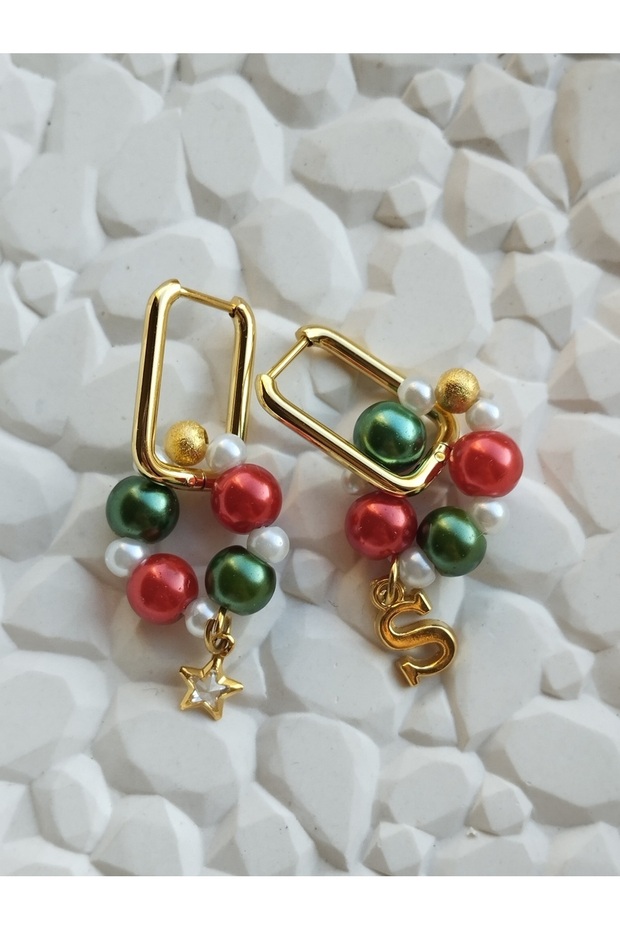 Rectangular Steel Earrings with New Year Themed Zircon Star and Letter Charms