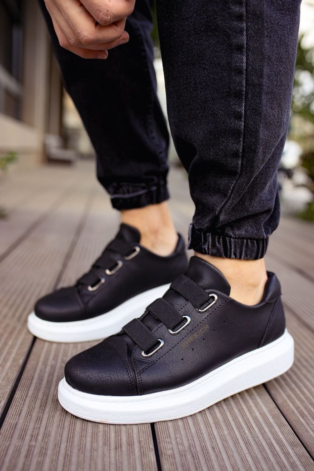 Yg253 Mirror Non Men's Casual Elastic Leather Sports Sneaker Shoes Cbt - Black