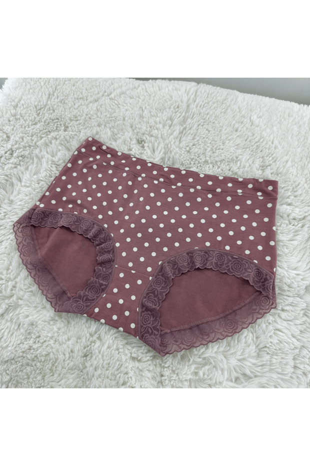 Polka Dot Patterned Lace High Waist Women's Panties