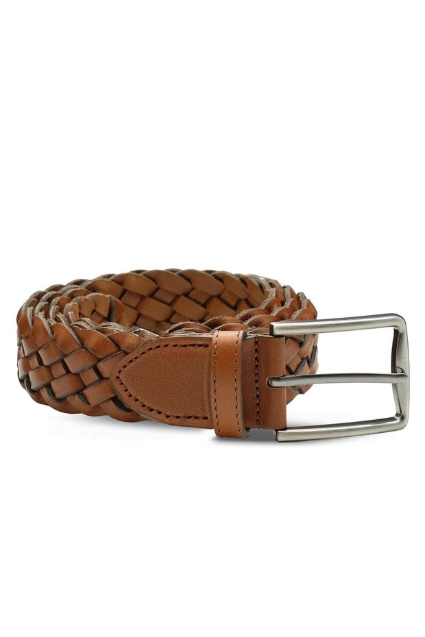 Genuine Leather Hand Knitted Men's Belt Z606 Taba Knit (Tan Knit)