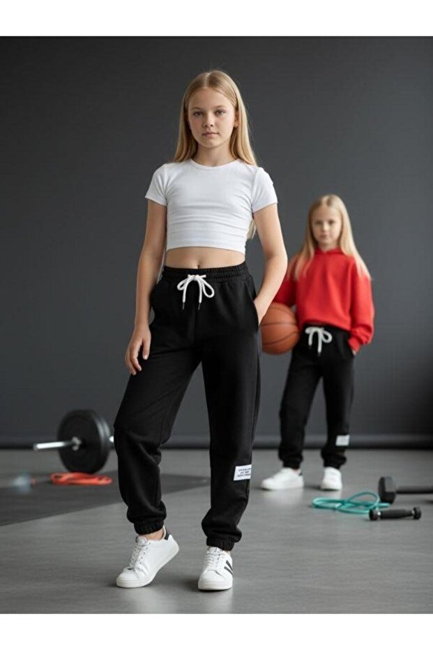 Girl's Ribbed Knit Shalwar Cut Design Sweatpants