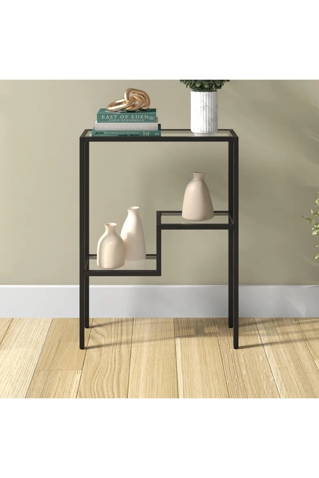 3-Tier Modern Side Table with Glass Shelves and Metal Frame - Pre Assembled