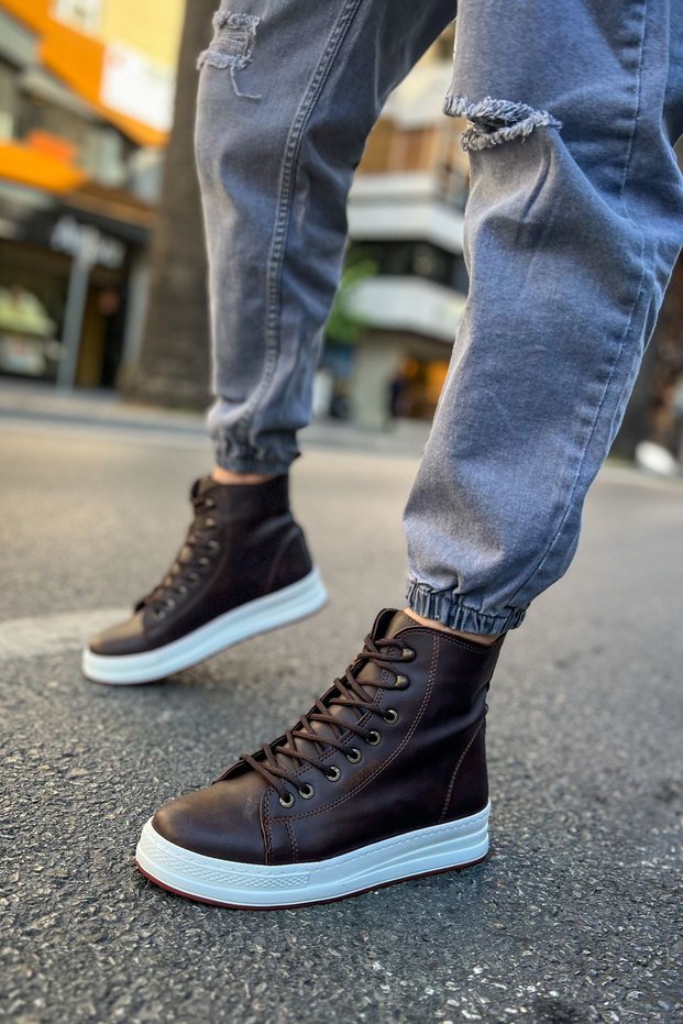Yg055 between Men's Sports Casual Lace-Up Leather Boots Cbt - Brown