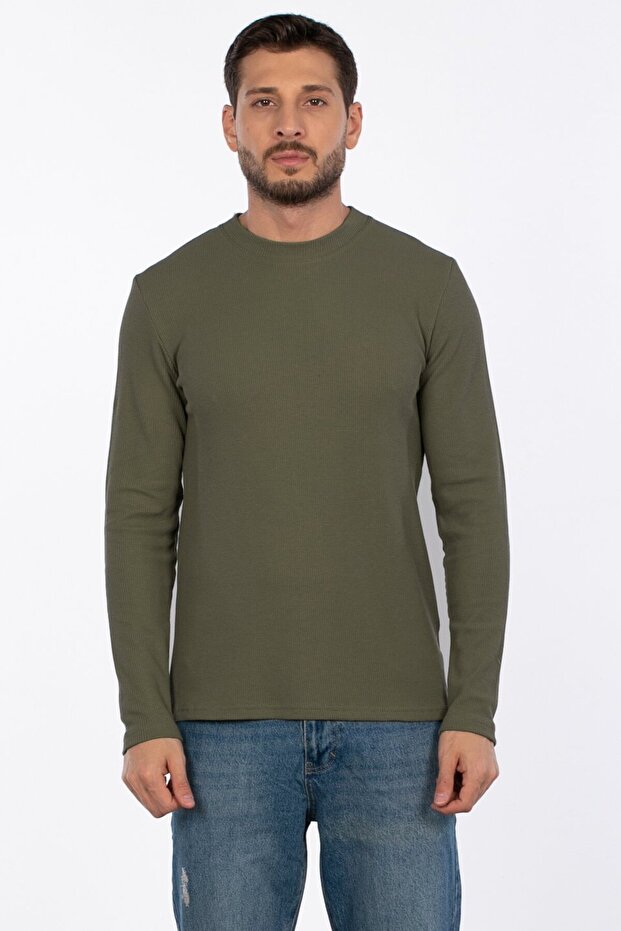 Men's Crew Neck Waffle Sweatshirt - Khaki