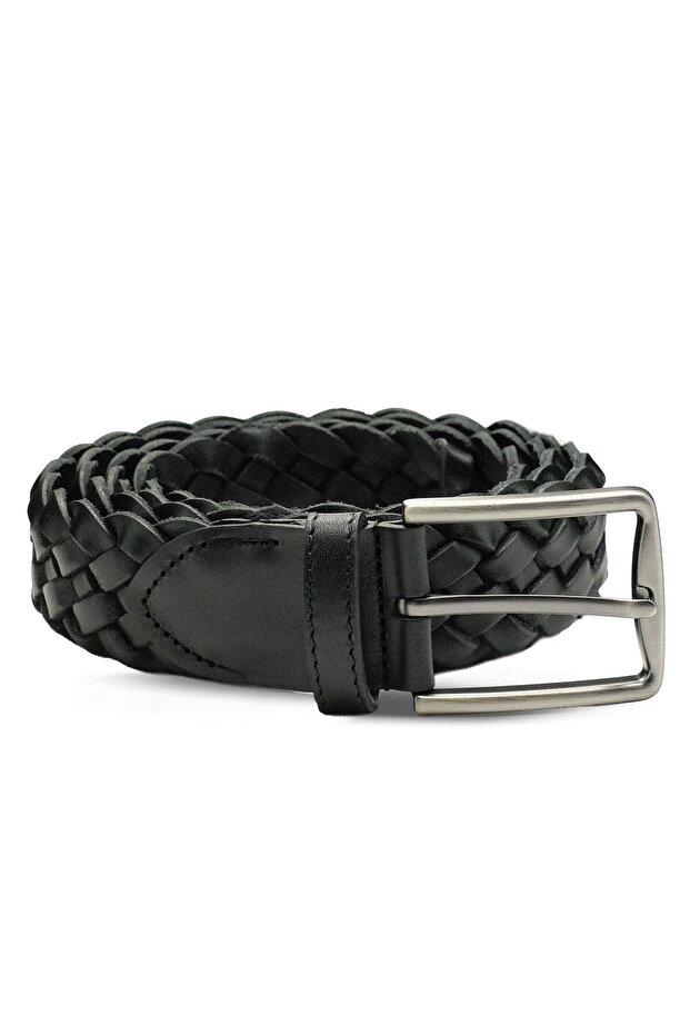 Genuine Leather Hand Knitted Men's Belt Z139 Black Knitting (Black Knitting)
