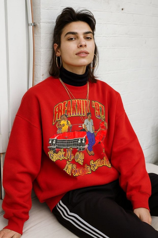 Red Unisex Vintage Women Men Dtf Printed Oversized Sweatshirt