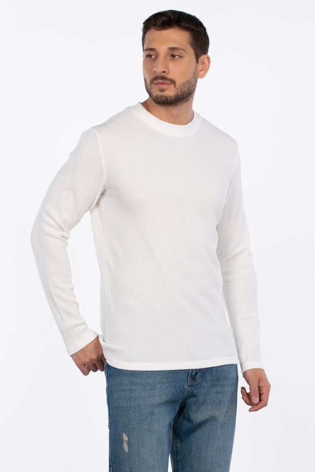 Men's Crew Neck Waffle Sweatshirt - Ecru
