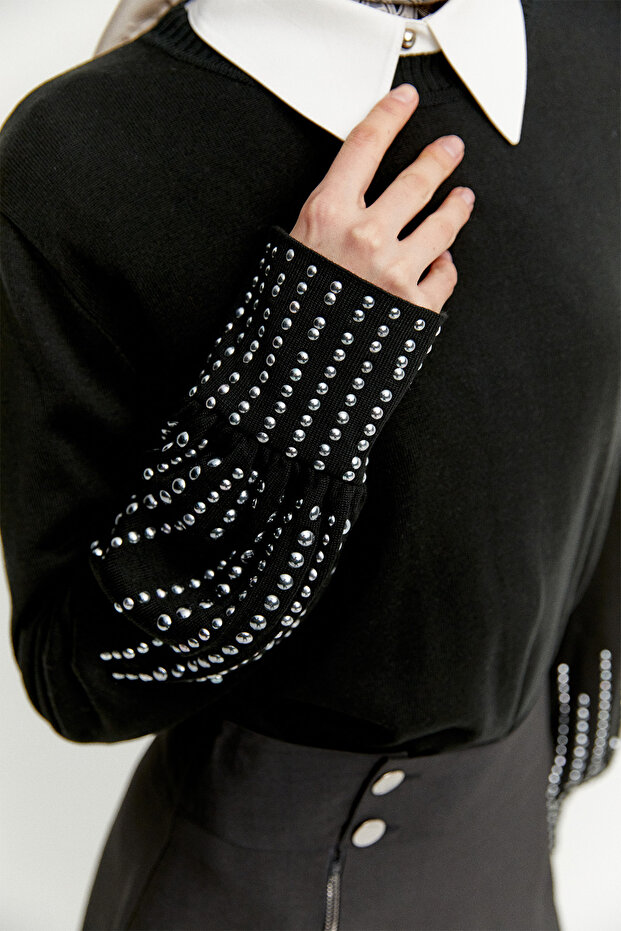 Taş Detaylı Triko Bluz - 5