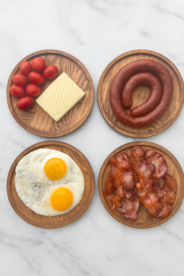 Round Wooden Presentation Plates Set of 4 | Rustic Serving and Breakfast Plate 28X28