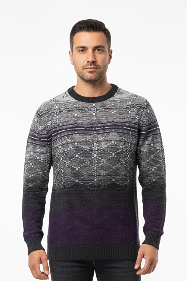 سترة منقوشة برقبة دائرية للرجال - 1