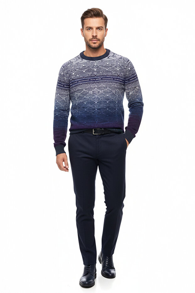 سترة منقوشة برقبة دائرية للرجال - 2