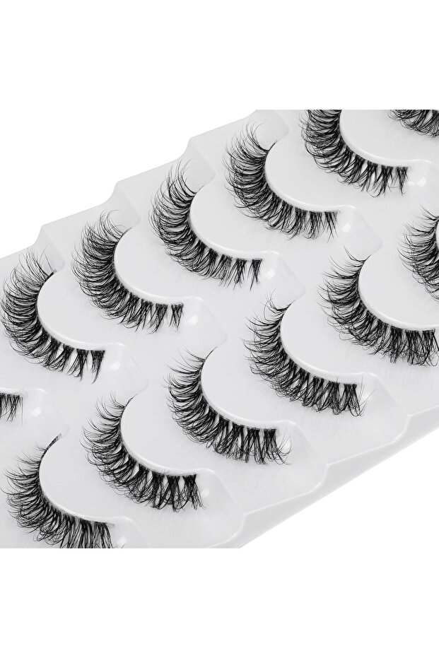 False Eyelashes Clear Band Faux Mink Cat Eye 13mm Short Fluffy 3D – 7 Pairs