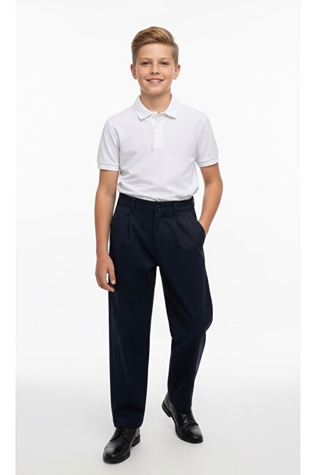 Boy's Pleated Baggy L Stretch Fabric Fabric with Fleece Inside