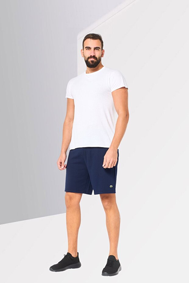 Men Embroidered Logo Basic Shorts, Navy - 2