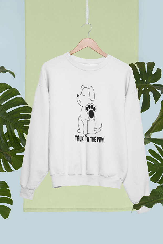 Talk to the Paw Printed Cotton Long Sleeve 3 Thread Sha Fleece-Lined Nisex Sweatshirt