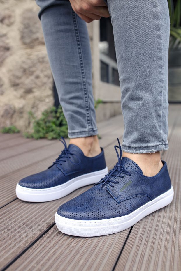 Yg061 Rex Men's Casual Lace-Up Leather Classic Shoes Cbt - Navy Blue
