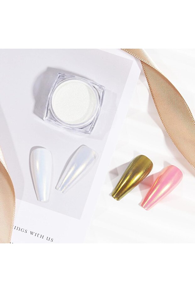 White Chrome Nail Powder - 1g Yellow Aurora Chrome Nail Powder