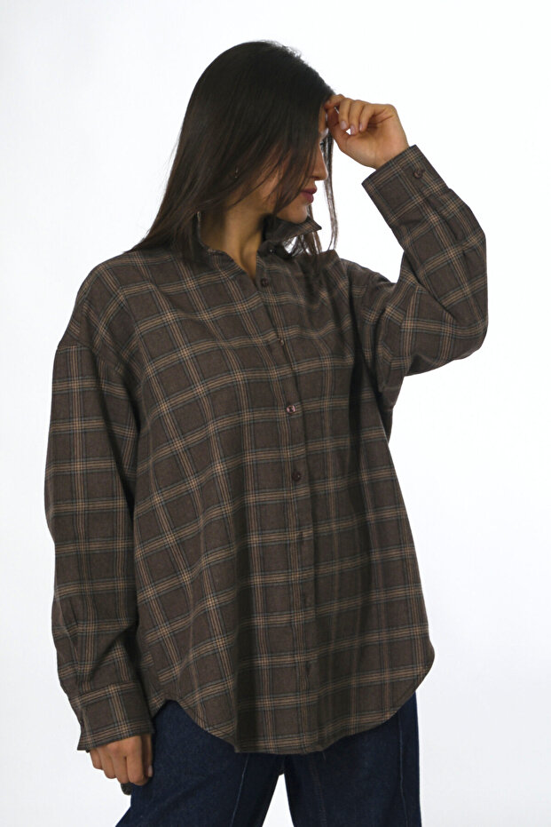Kadın Oversize Ekose Gömlek - 7