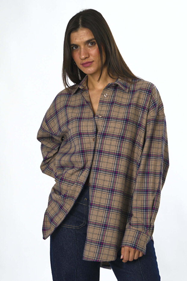 Kadın Oversize Ekose Gömlek - 7