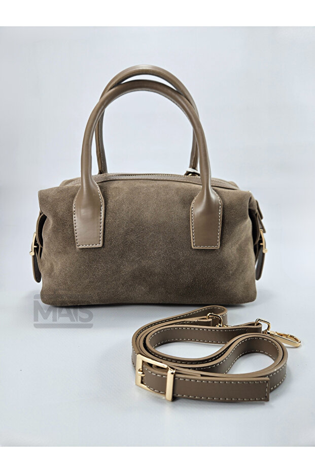 Mink Faux & Genuine Leather Belt Buckle Hand and Shoulder Bag