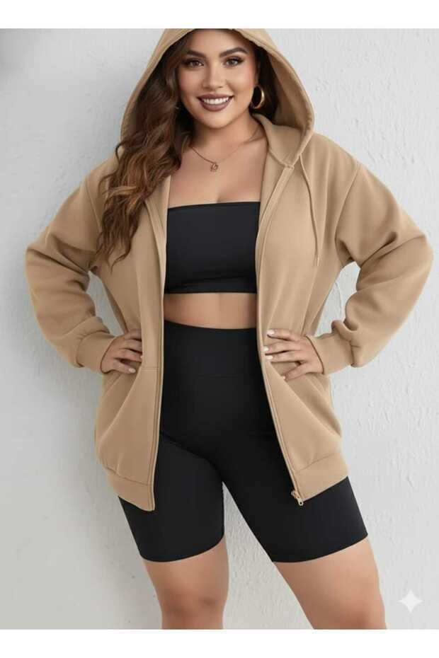Unisex Kangaroo Pocket Oversize Hooded Zippered Sweatshirt / Cardigan