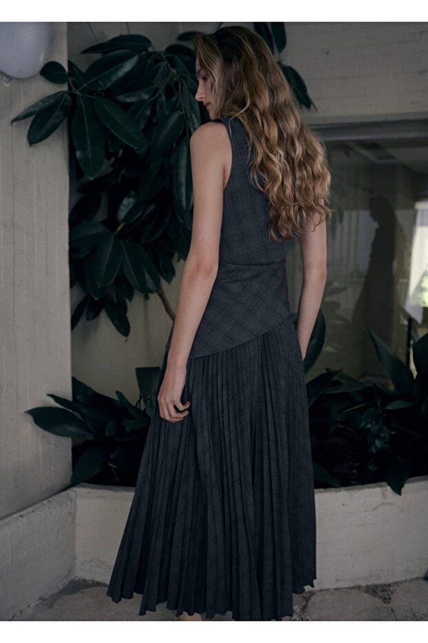 Asimetrik kareli bluz - 4