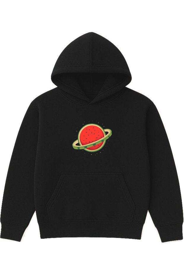Watermelon Jupiter Design Printed Oversized Black Hooded Sweatshirt