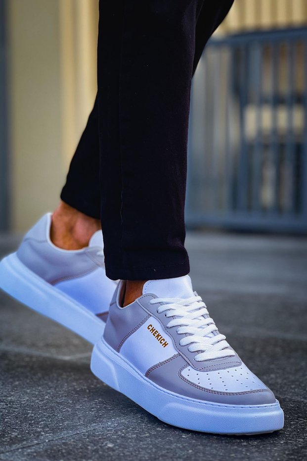 Yg087 Kenton Men's Casual Lace-Up Leather Sports Sneaker Shoes Cbt - White/Grey