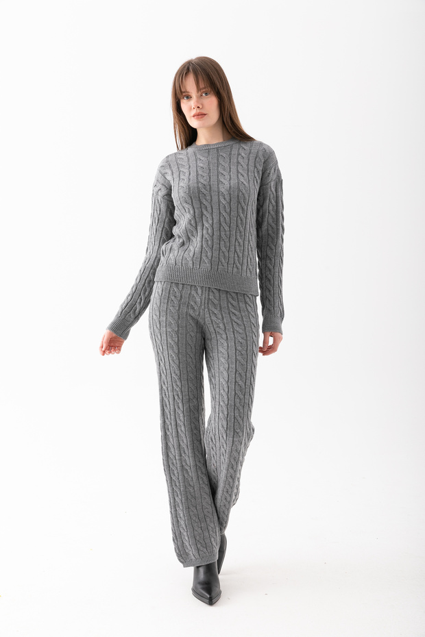 Hair Braid Patterned Sweater and Pants Set - Knitwear Set