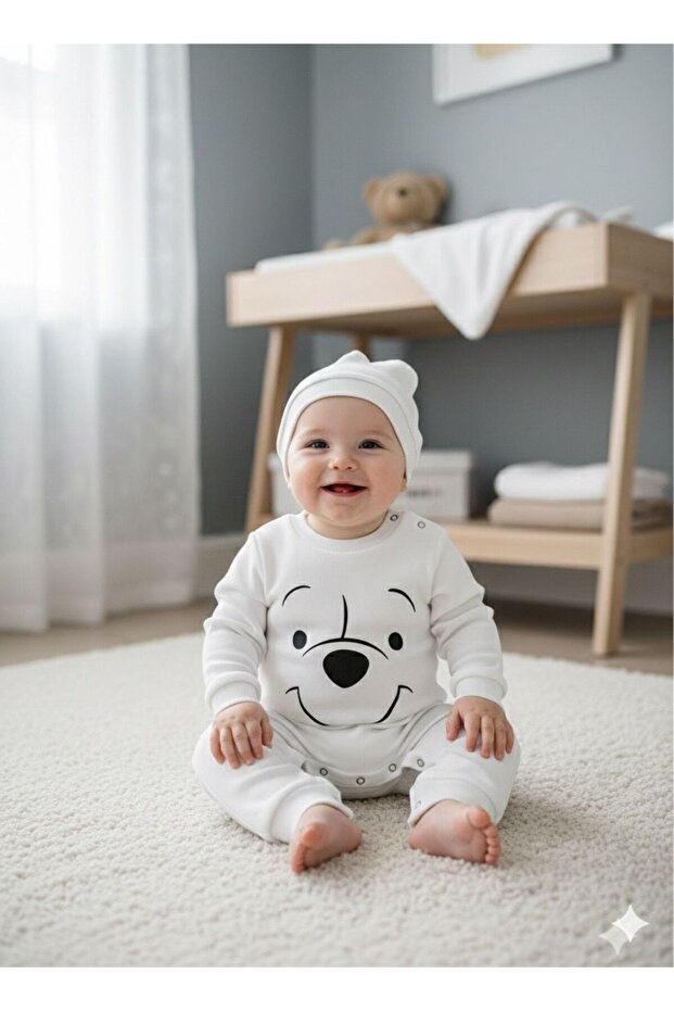 Children's Baby Jumpsuit with Smiling Face and Hat