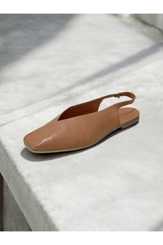 Er-2355-Yz Genuine Leather Open Back Women's Ballerinas Real Leather Tan