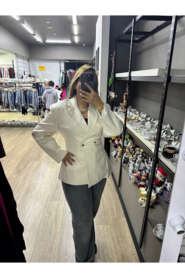 Deri Blazer beyaz - 1