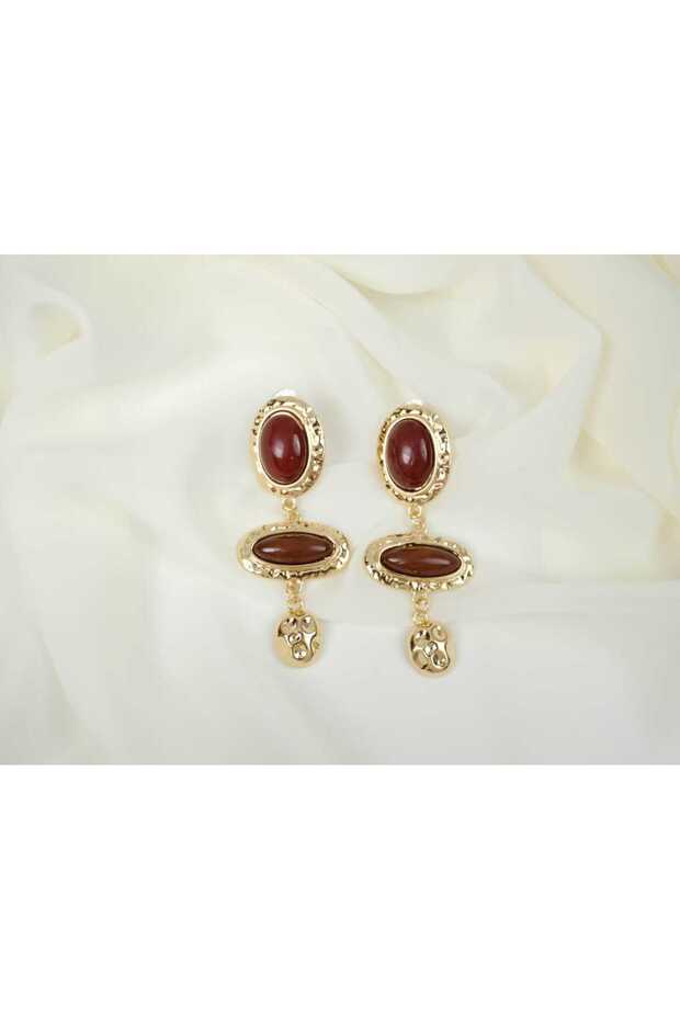 Bkp025 Oval Stone Dangle Earrings