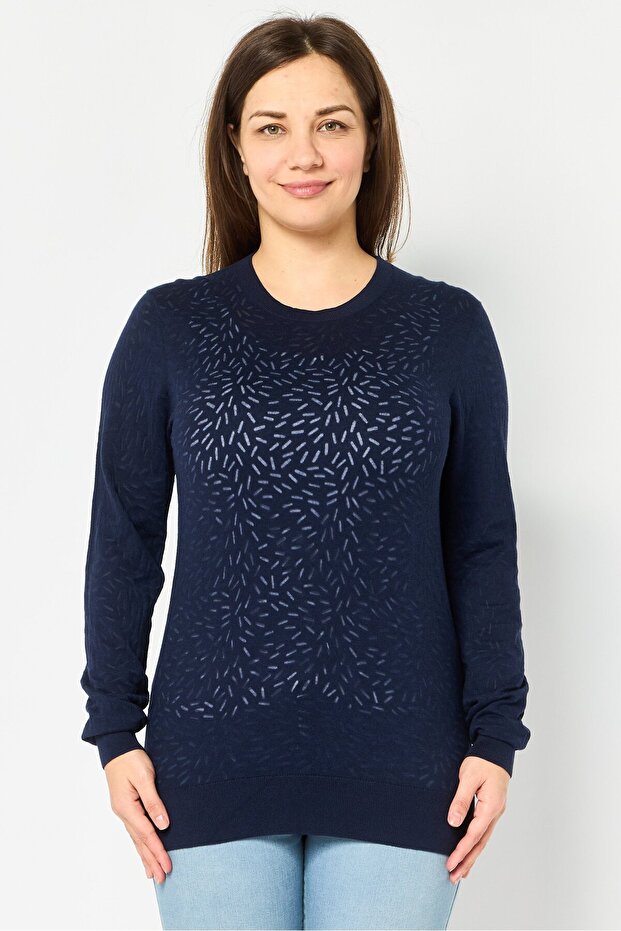 Women Crew Neck Textured Sweater, Navy