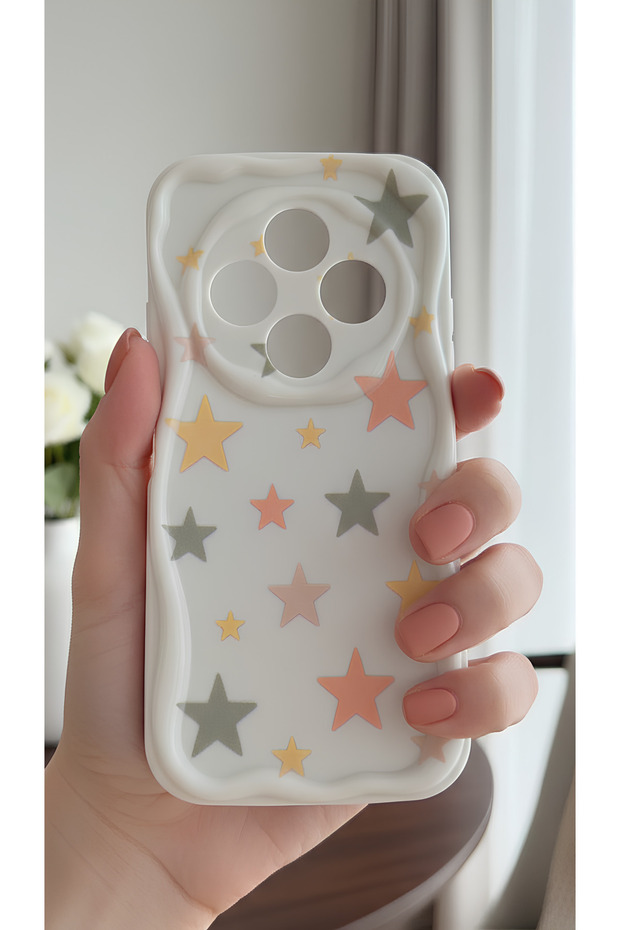 حافظة متوافقة مع هاتف شاومي ريدمي 14C بنمط نجمة باستيل وحواف متموجة - مع حماية للكاميرا - 1