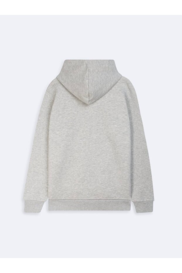 Uzun Kollu Kapüşonlu Basic Gri Sweatshırt - 3