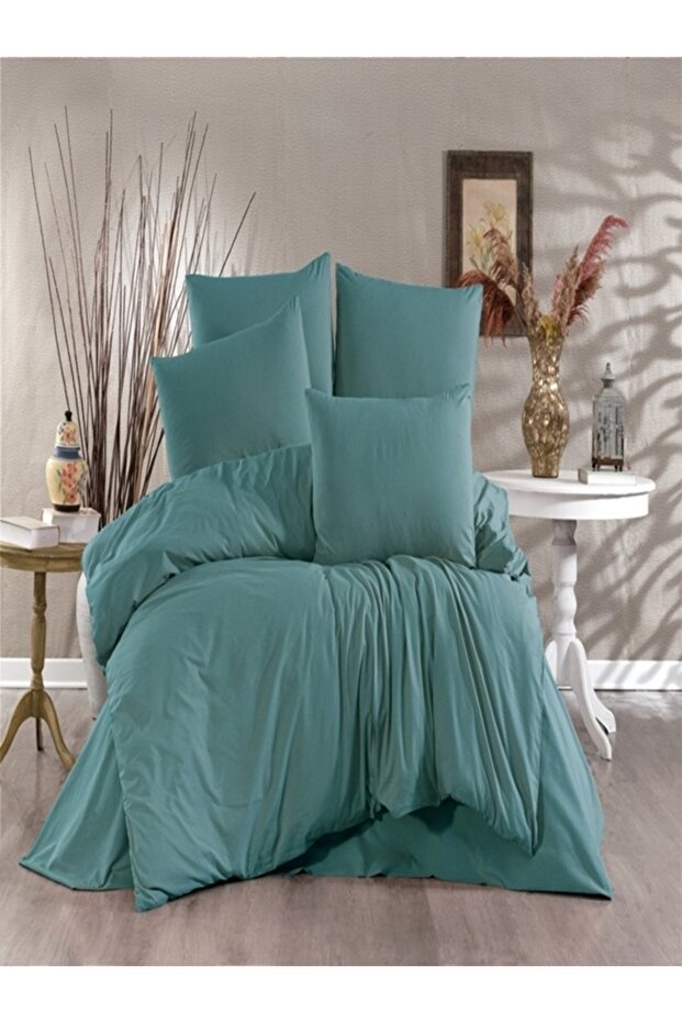 Ranforce 100% Cotton Solid Color Single Duvet Cover Set with Elastic Sheet and 2 Pillows