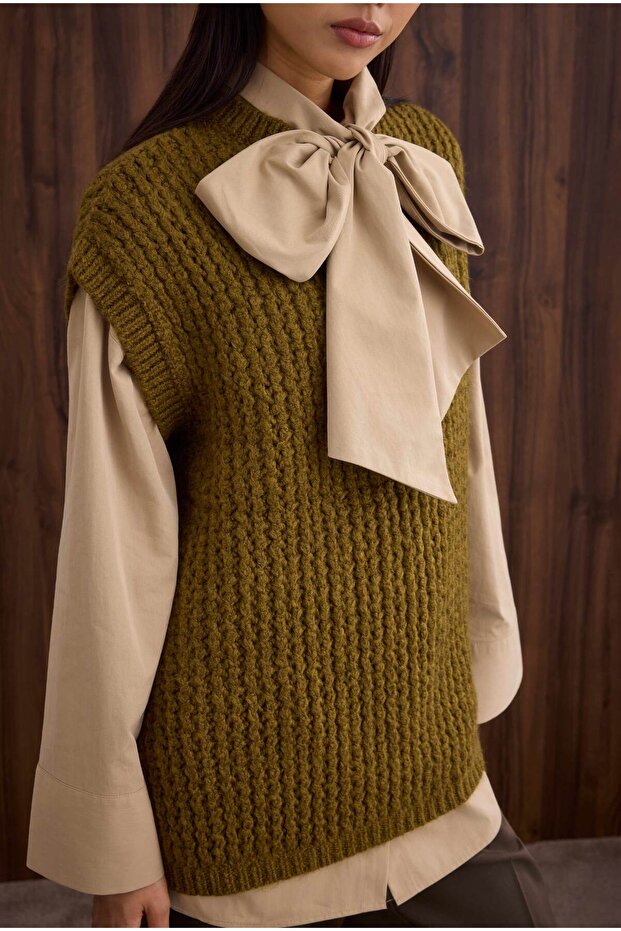 Bisiklet Yaka Süveter Yosun - 4