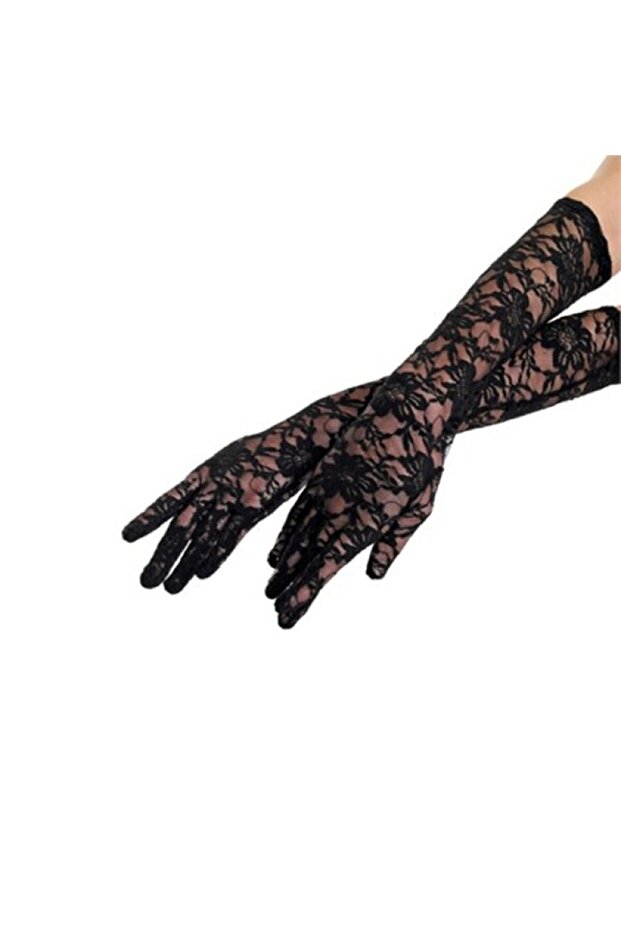 Siyah Dantelli Uzun Eldiven/40 cm - 1