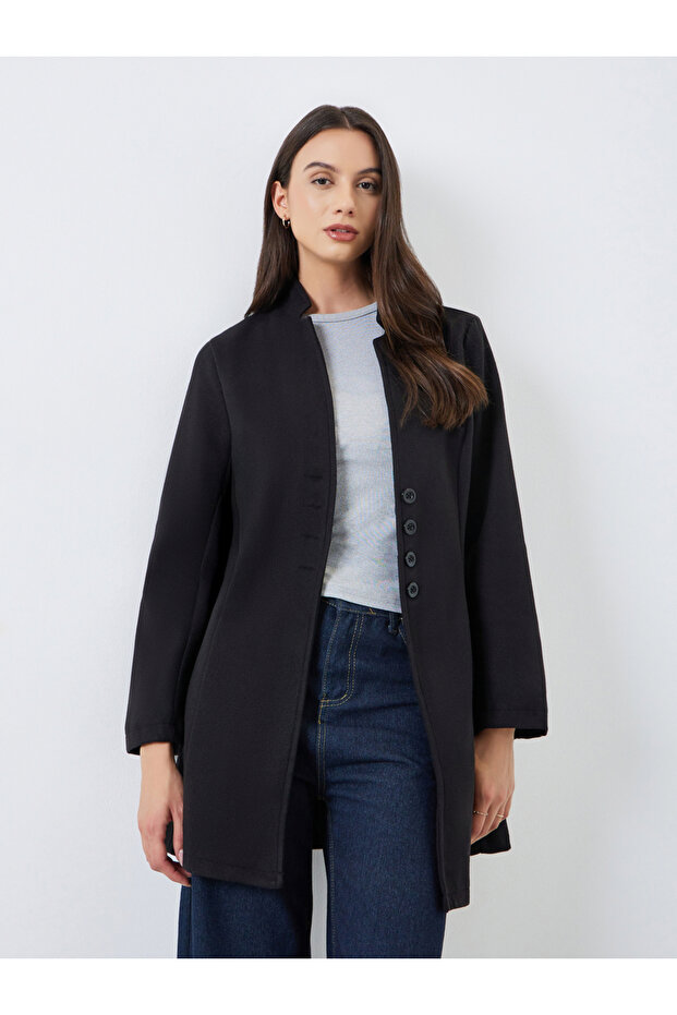 Women Solid Fitted Long Sleeve Jacket