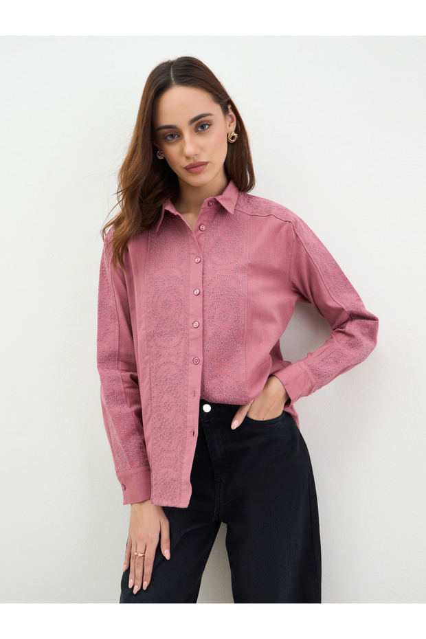 Blush Pink Embroidered Long Sleeve Shirt