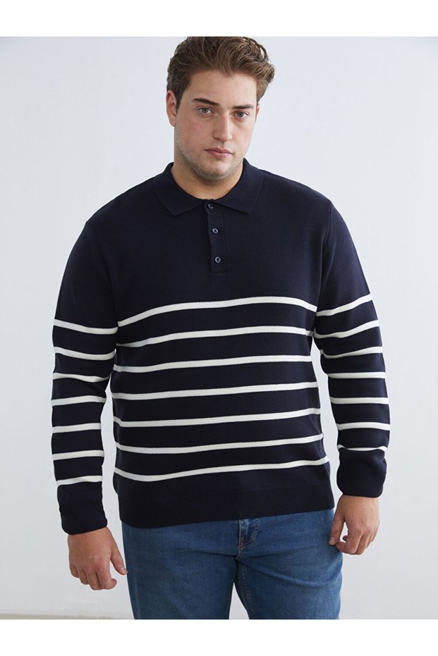 Esvab • Modern & Distinctive Plus Size Turn-Down Collar Striped Men's Knitwear Sweater