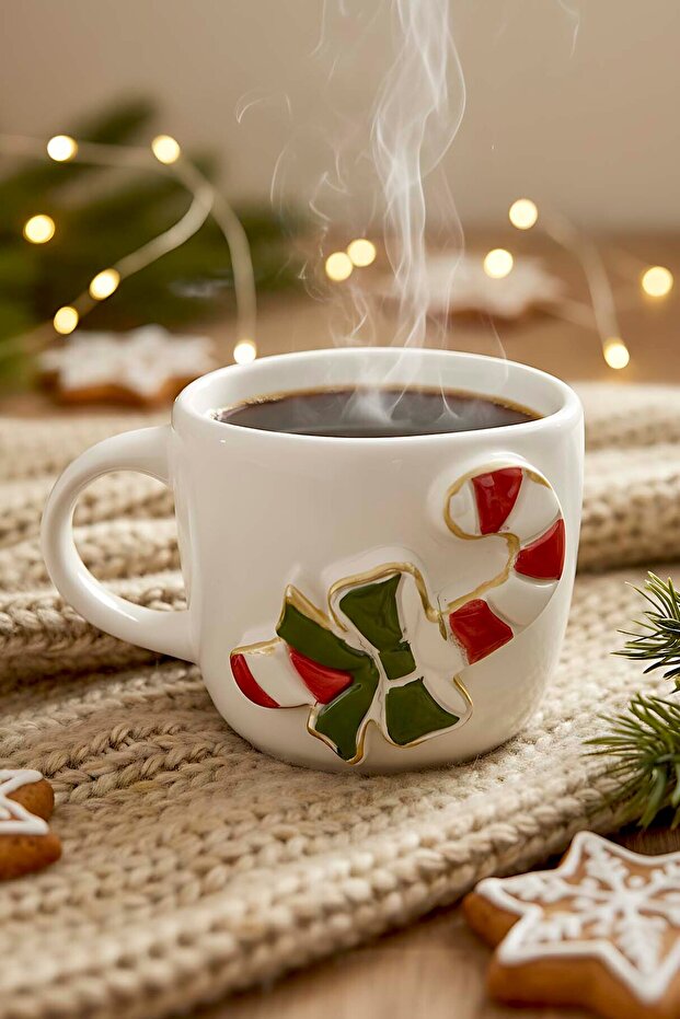 Şeker Baston Amore 24 K Gold Decorated Handmade Christmas Gift Ceramic Double Coffee Cup, Mug