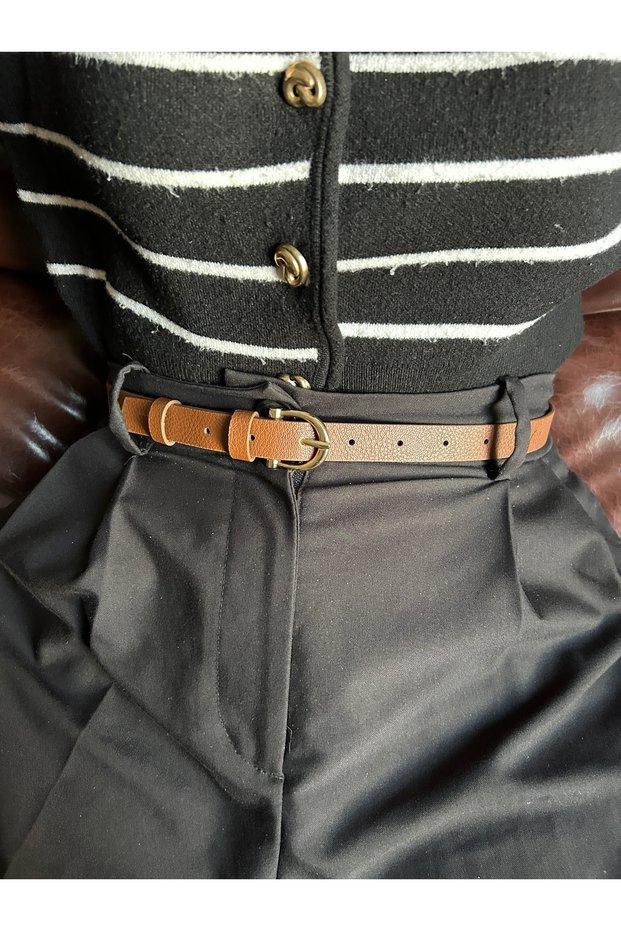 Jeer Half Moon Patterned Women's Gold Buckle Belt Jacket Belt Dress Belt Trouser Belt