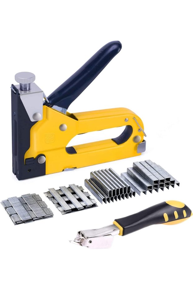4-in-1 Staple Gun Upholstery Stapler Heavy Duty Power Crown Shooter Tacker Hand Operated Stainless Steel Nail Gun Tool for Fixing Material Carpentry Furniture Doors And Windows