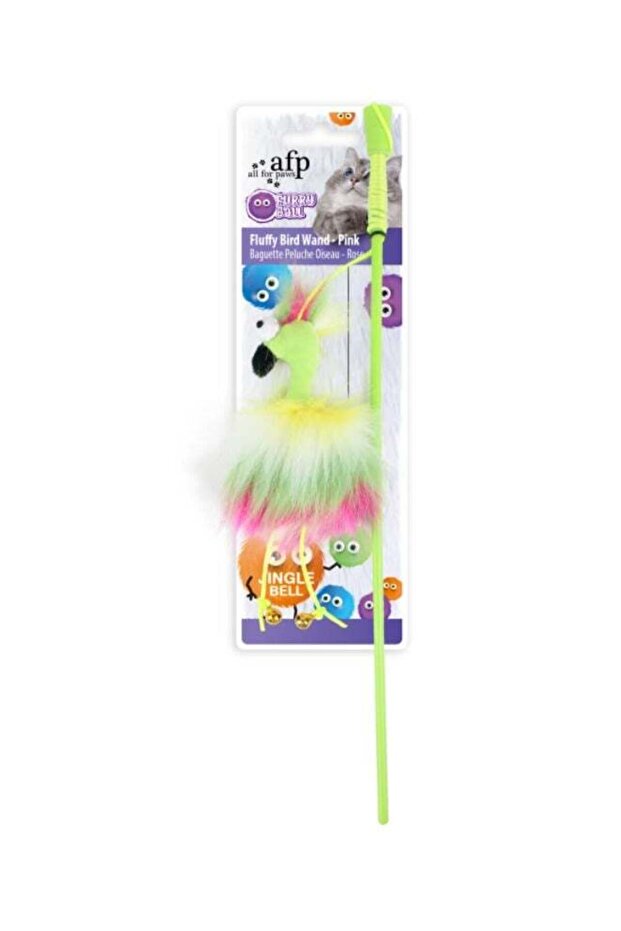 Furry Ball Fluffy Bird Wand Pink