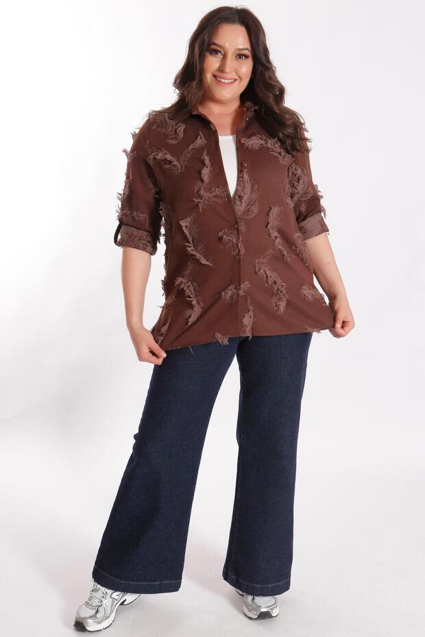 قميص بني كبير الحجم من Trend42plus ذو نمط ذاتي - 2